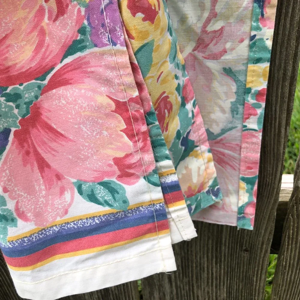 Vintage Cannon Floral Flat Sheet w/ Pillowcase Floral Print Border Made in USA